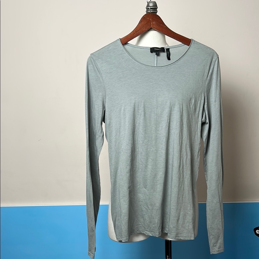 Theory Green Cotton Cashmere Blend Long Sleeve Tee size L